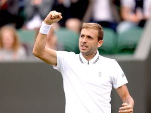 
            
Dan Evans celebrates after winning his gentlemen's singles match against Feliciano Lopez on court 2 on day two of Wimbledon at The All England Lawn Tennis and Croquet Club, Wimbledon. Picture date: Tuesday June 29, 2021. PA Photo. See PA story TENNIS Wimbledon. Photo credit should read: Steven Paston/PA Wire.
 

RESTRICTIONS: Editorial use only. No commercial use 
without prior written consent of the AELTC. Still image use only - no moving images to emulate broadcast. No superimposing or removal of sponsor/ad logos.
          
