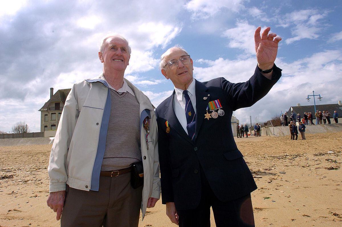 Geoffrey Ensor and Alan Rochelle, visiting Sword Beach for the D-day 60th anniversary celebrations