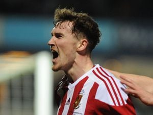 Dan Scarr celebrates his goal against Wycombe for Stourbridge in the FA Cup.