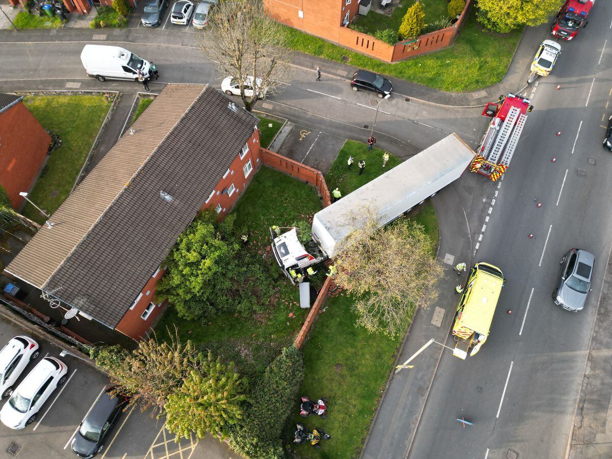 The lorry crashed in Tipton earlier this evening.
/p
pPicture: Dean Tugby