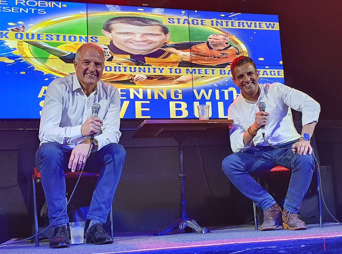 Steve Bull was interviewed by compere Jaz Khunkun at the event at the Robin 2