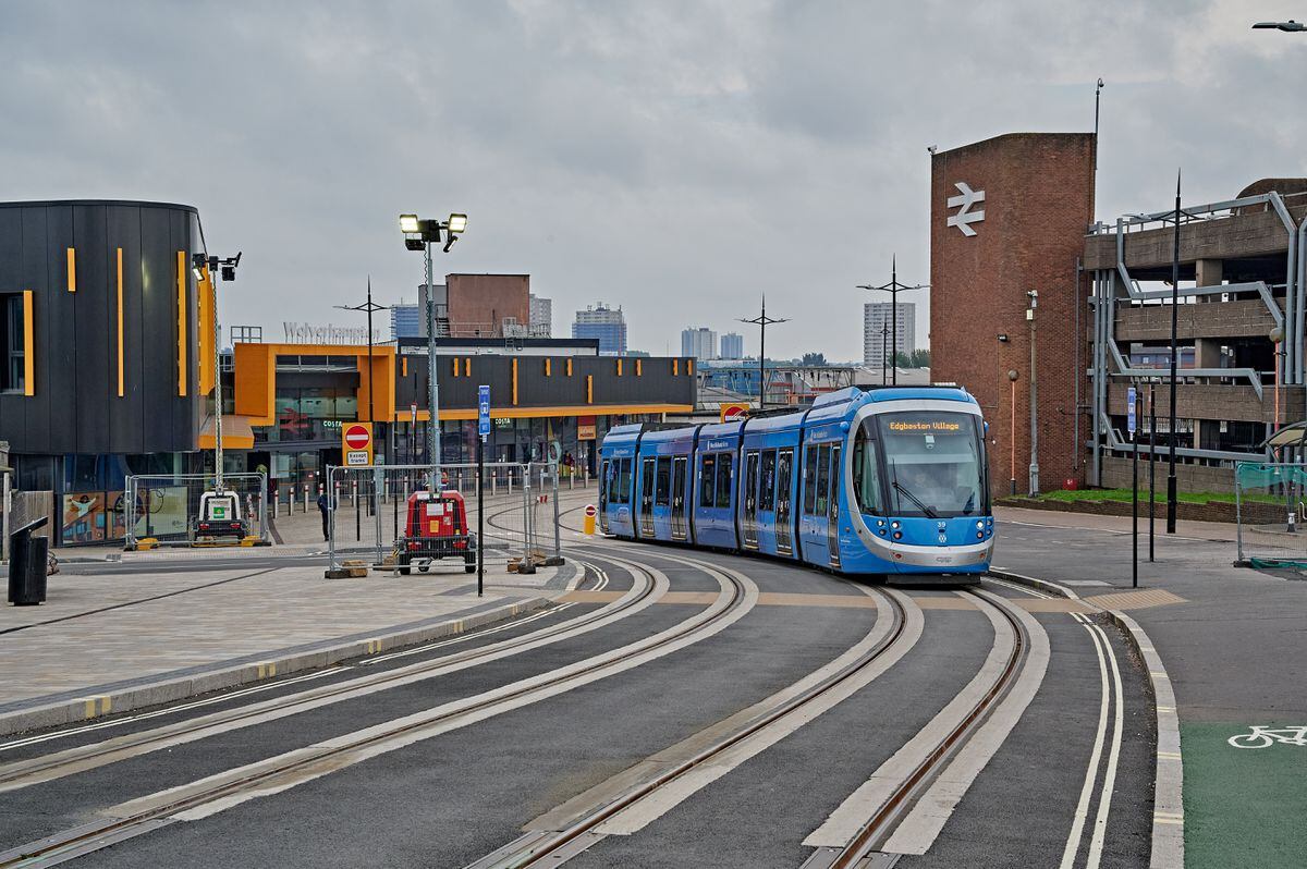 West Midland Metro trams now stop at Wolverhampton Railway Station. Photo: John Whitehouse.