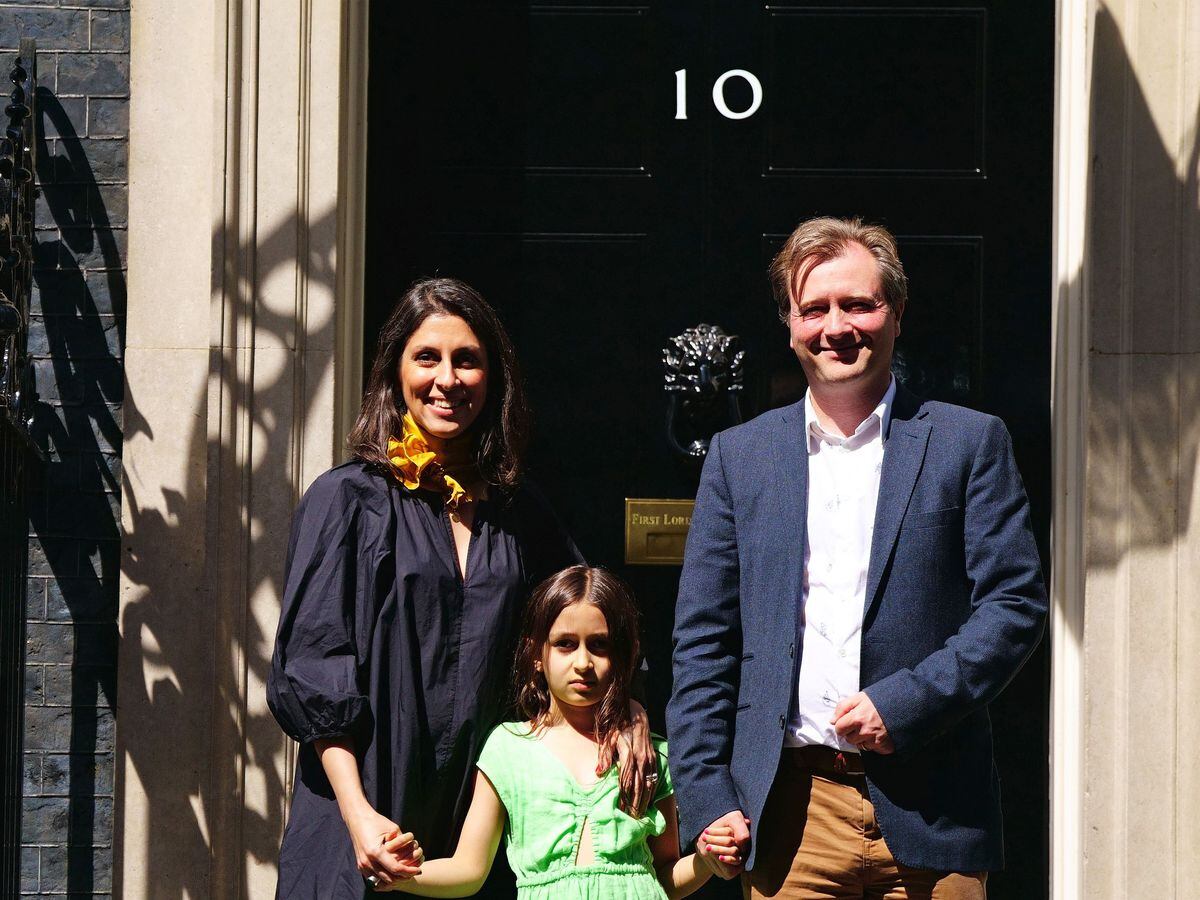 Nazanin Zaghari-Ratcliffe with her husband Richard Ratcliffe and daughter Gabriella as they leave 10 Downing Street