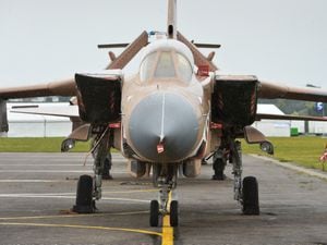 Getting ready for the RAF Cosford Air Show, at RAF Cosford, a Tornado on display..