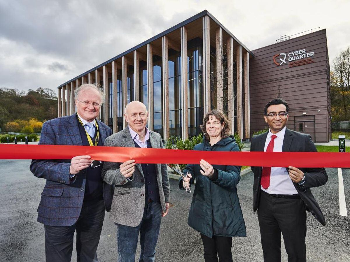 Councillor David Hitchiner, Herefordshire Council leader Chris Ensor, Erika Lewis, director for cyber skills and growth at the National Centre for Cyber Security, and Professor Prashant Pillai