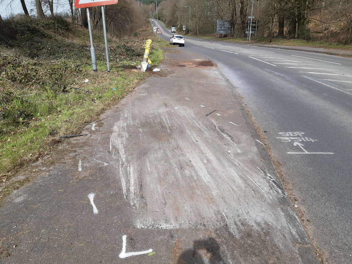 There was a visible sign of where the crash occurred on Saturday, with the pavement scratched
