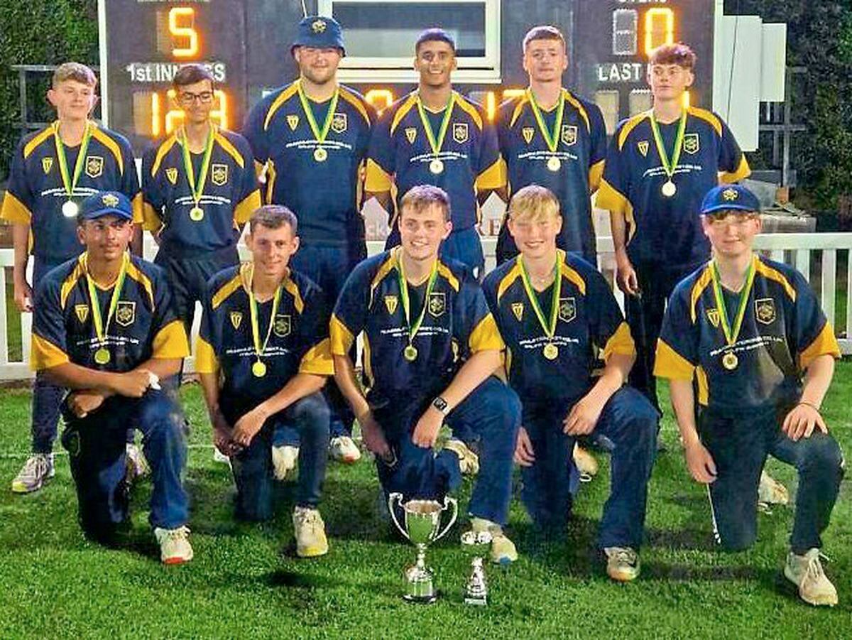 Himley Under-19s celebrate their success after becoming 100-ball county champions for the first time