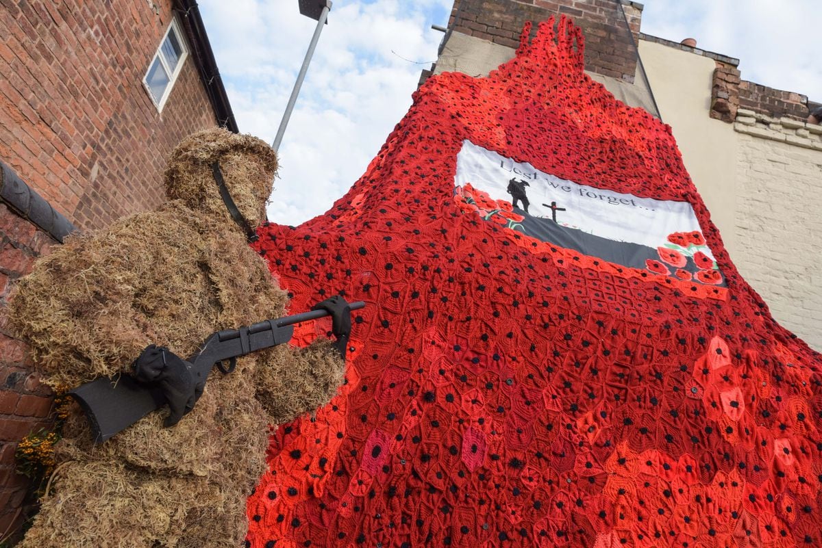 Thousands of hand-knitted poppies at The Bell Inn in Willenhall