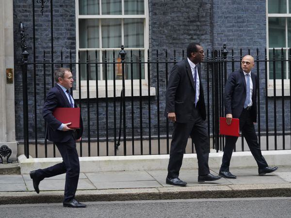(left to right) Environment Secretary George Eustice, Business, Energy and Industrial Strategy Secretary Kwarsi Kwarteng and Health Secretary Sajid Javid leaves 10 Downing Street, London, following the governmentâs weekly Cabinet meeting (Stefan Rousseau/PA)