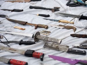 Knives and other weapons that were deposited into weapon surrender bins