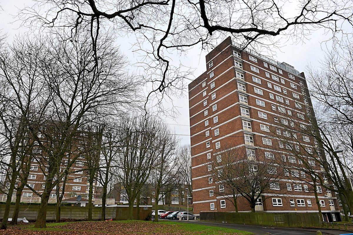 Due for demolition are Netherton high rises, left, Manor and Wells Court, right