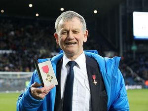 Blind Dave Heeley with his OBE at The Hawthorns. (Photo by Adam Fradgley/West Bromwich Albion FC via Getty Images).