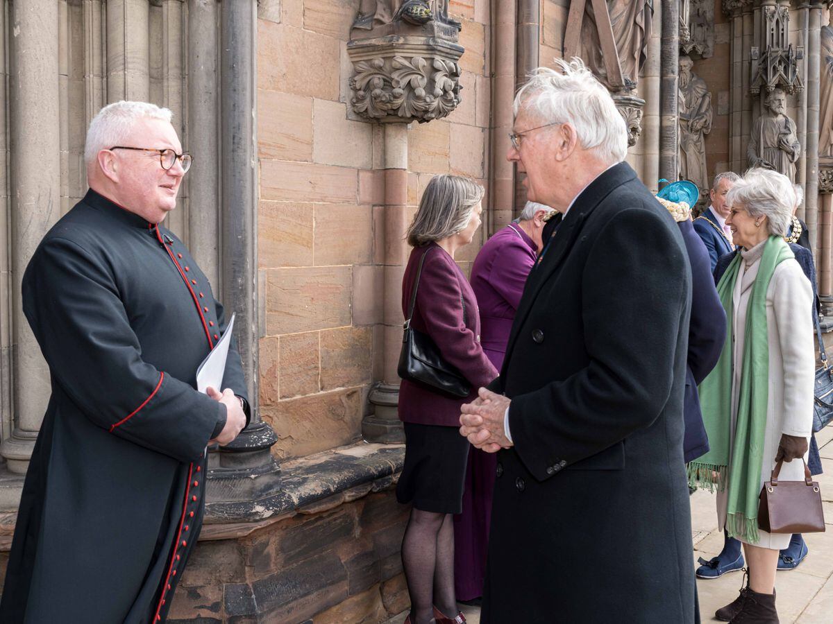 The Duke shares a chat with Rev. Adrian Dorber, the Dean of Lichfield. Photo: Chris Lockwood
