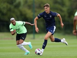 WALSALL, ENGLAND - JULY 07: Karlan Grant of West Bromwich Albion and Caleb Taylor of West Bromwich Albion at West Bromwich Albion Training Ground on July 7, 2022 in Walsall, England. (Photo by Adam Fradgley/West Bromwich Albion FC via Getty Images).