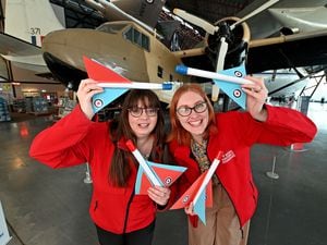 RAF Museum Cosford public events manager Amy Bertaut and public events executive Lucy Watkiss getting set for half-term STEM week.