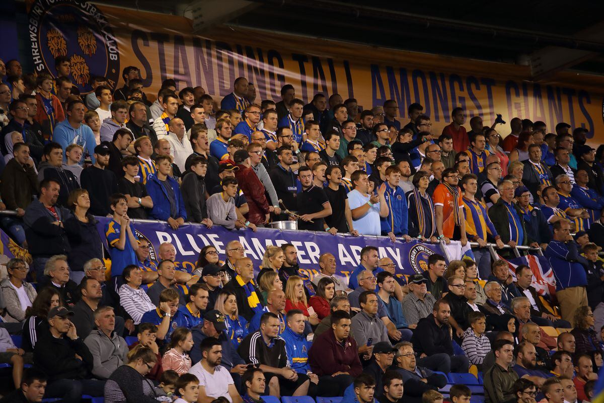 Shrewsbury Town fans in the safe standing area. Picture: AMA