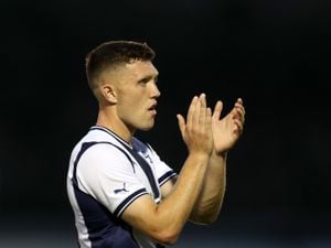 Dara O'Shea of West Bromwich Albion applauds the travelling West Bromwich Albion Fans at the end of the match at Sixfields on July 13, 2022 in Northampton, England. (Photo by Adam Fradgley/West Bromwich Albion FC via Getty Images).