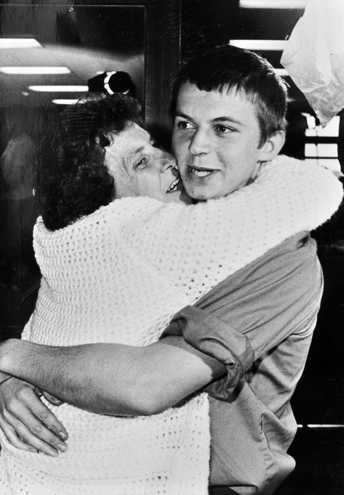 Joy as Able Seaman Trevor Wright of Broseley is greeted by his mother Marjorie on his return to Britain