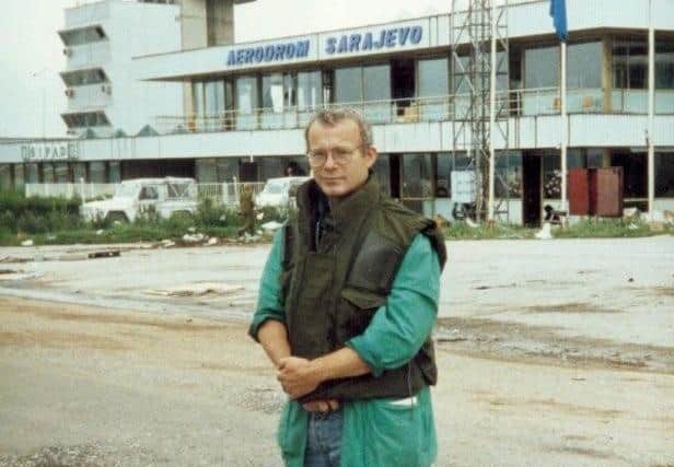 Peter Rhodes at Sarajevo Airport to where he had travelled on the first RAF flight to break the siege of Sarajevo in 1992