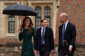 Prince George, accompanied by his parents, the Prince and Princess of Wales, starts his first day at Eton College 
